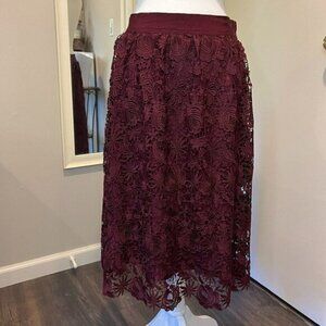 Ann Taylor Factory Burgundy Floral Lace A Line Skirt, Size 6